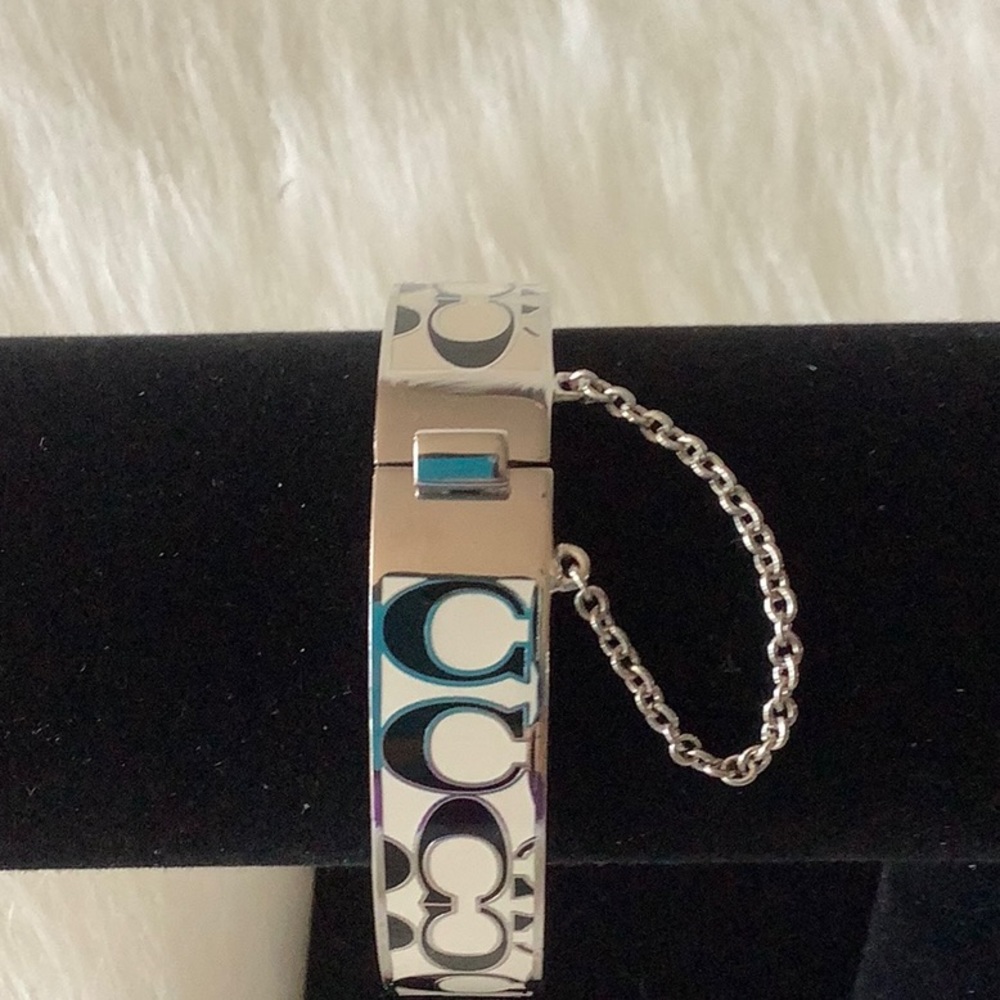 Coach Silver Logo Signed Hinged Bangle Bracelet - image 5